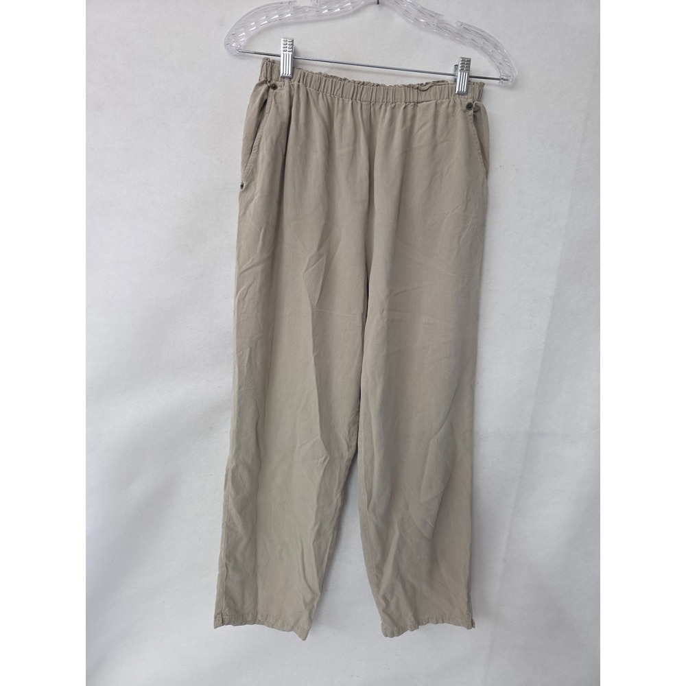 Anna and Frank Vintage 100% Raw Silk Pants Tan Elastic Waist Pockets Medium